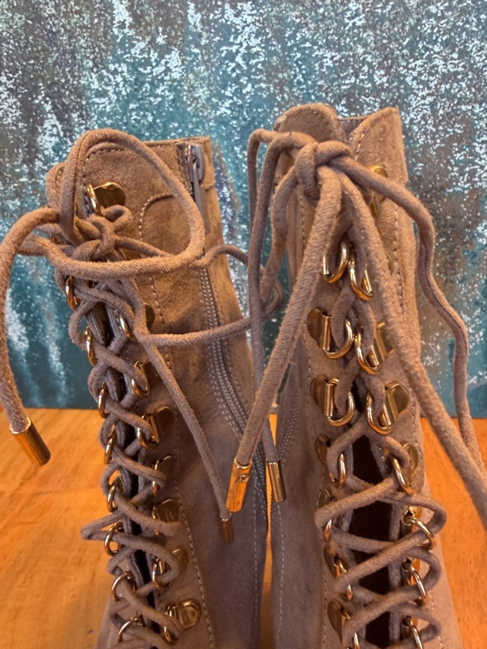 Anne Michelle Y2K Inspired Taupe Lace-Up Heeled Booties (VGUC) - Picture 11 of 13